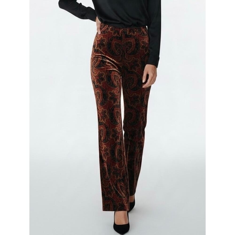 Harolds Vintage Size 10 Black Velvet Paisley Flare Pants Trousers Waist 32 §